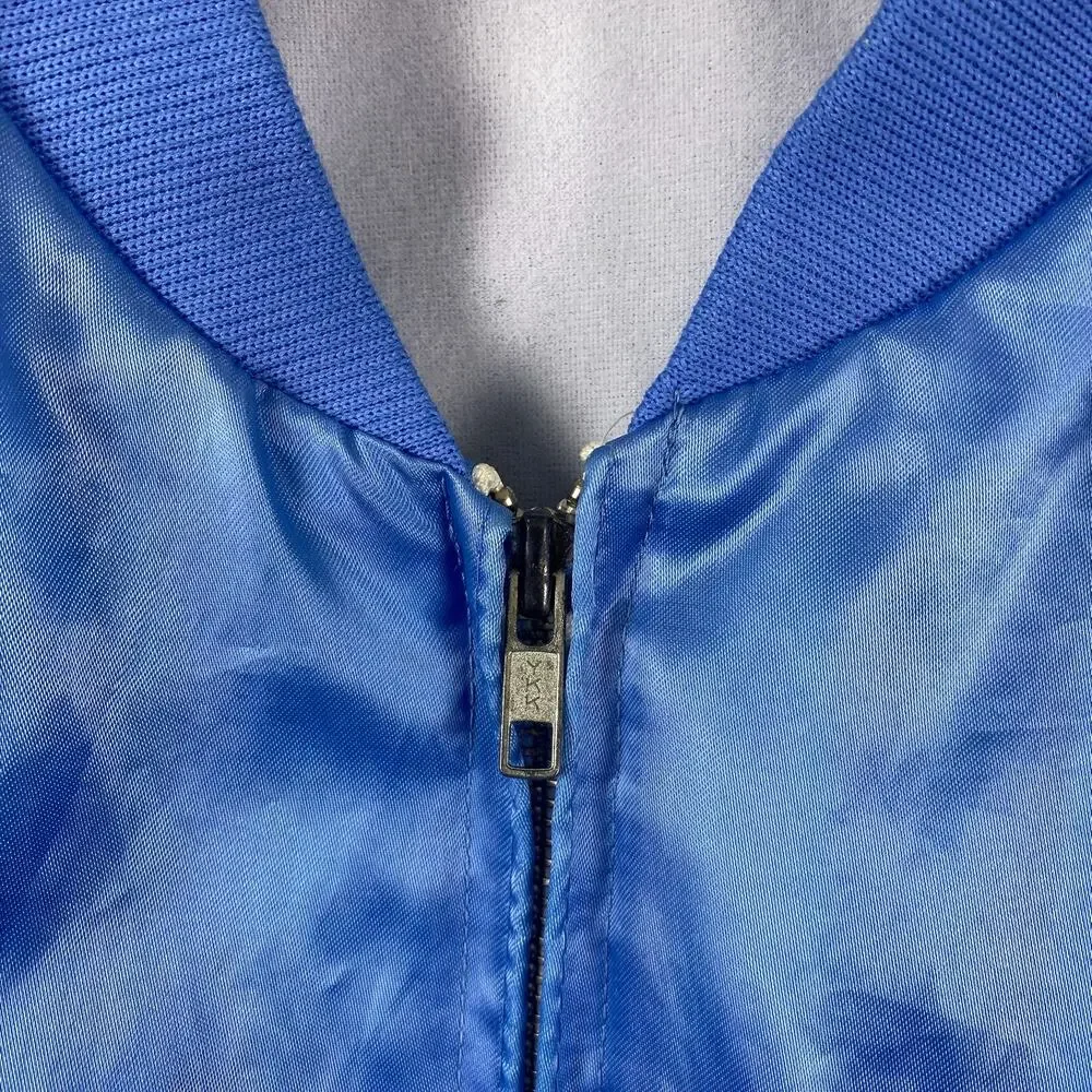 Margarita Ville Satin Bomber Jacket Mens M Blue Parrot Palm Bar Souvenir Vintage